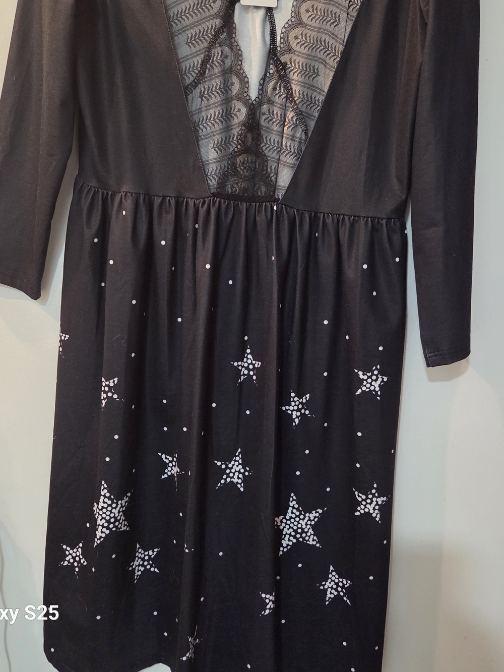 SHEILAY Black Long Sleeve Midi Dress White Stars Size US M. Lace Back - Picture 11 of 12